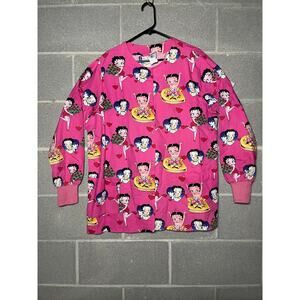 Vintage Betty Boop Scrub Top Pink All Over Print
